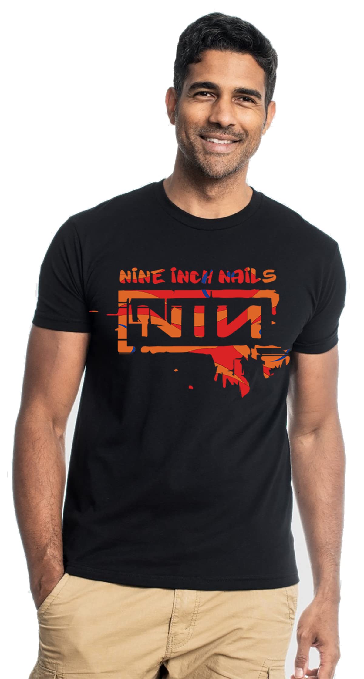 TRUE MY SIZEMen's Nine Inch Nails Shirt, Vintage Rock Band NIN T-Shirts,  Soft Cotton Blend Tshirt,Fit Letter Graphic Tees