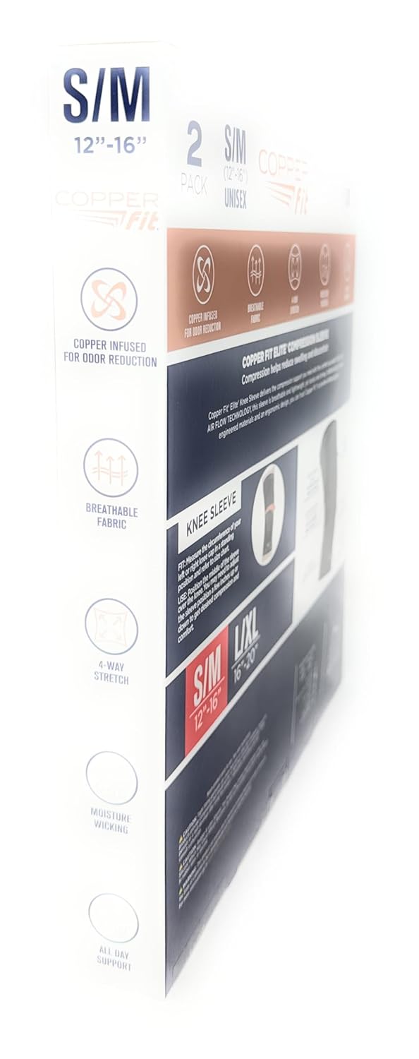 Copperfit Elite Air Knee Compression Sleeve, S/M, 2 Pack, Joint Pain Relief (Small/Medium (12"-16")) - Image 5