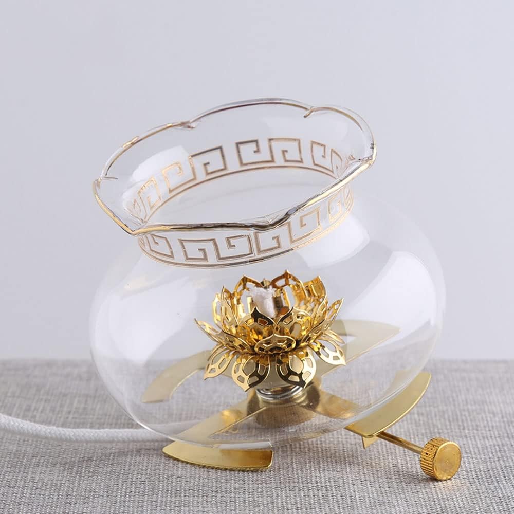 Ceramic Lotus Buddha Headlight Home Emergency Lighting Kerosene Lamp Adjustable Fire Control Switch Oil Lamp Holiday Decor Hurricane Lights Antioxidant Glass Light