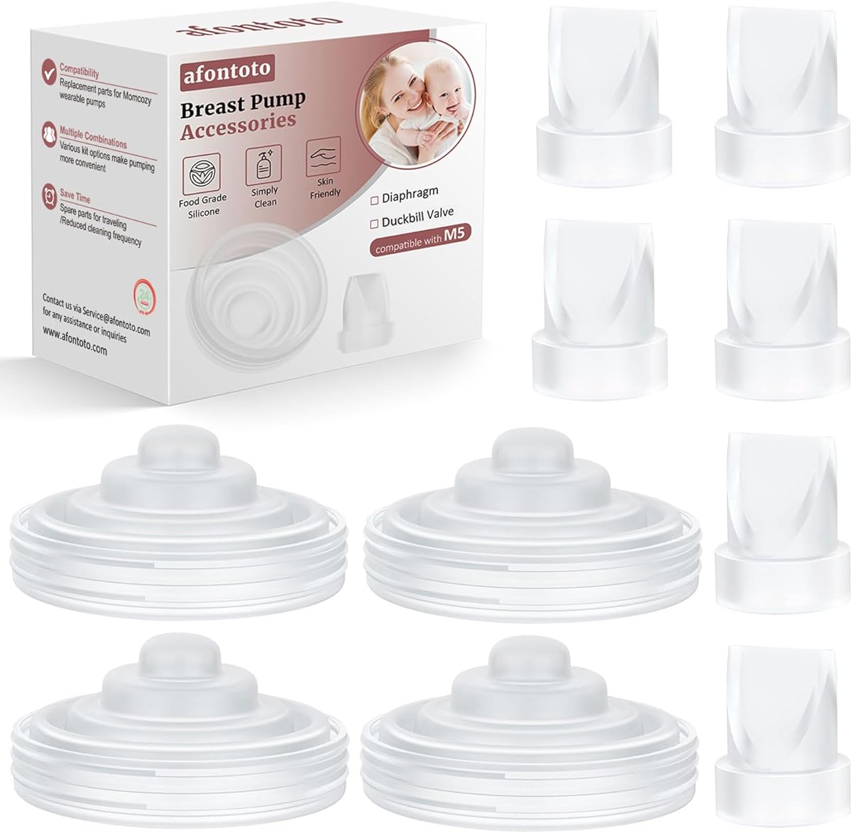10PCS Breast Pump Parts, 6Pack Silicone Duckbill Valve & 4Pack Silicone Diaphragm Compatible with Momcozy M5 Wearable Breastpump, M5 Breast Pumps Replacement Accessories Breastfeeding Essentials Kit