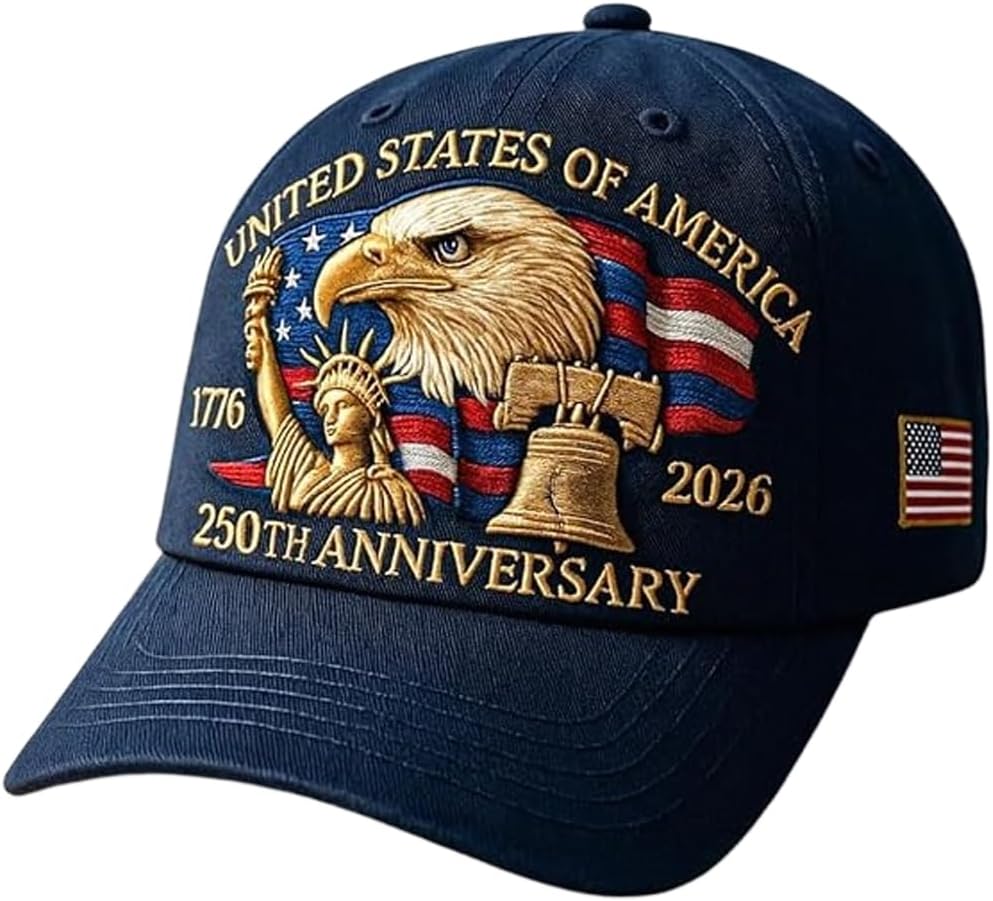 Eagle – United States 250th Anniversary Hat, Adjustable Patriotic Embroidered Baseball Cap with Bald Eagle, Retro Washed Cap
