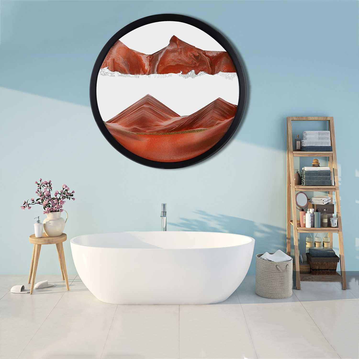 KRIDDR Dynamic Sand Art Painting, Round Glass Sand Art, 3D Deep Sea Sand Landscape in Motion Display, Art Toys for Kids, Home Office Wall Art Decoration