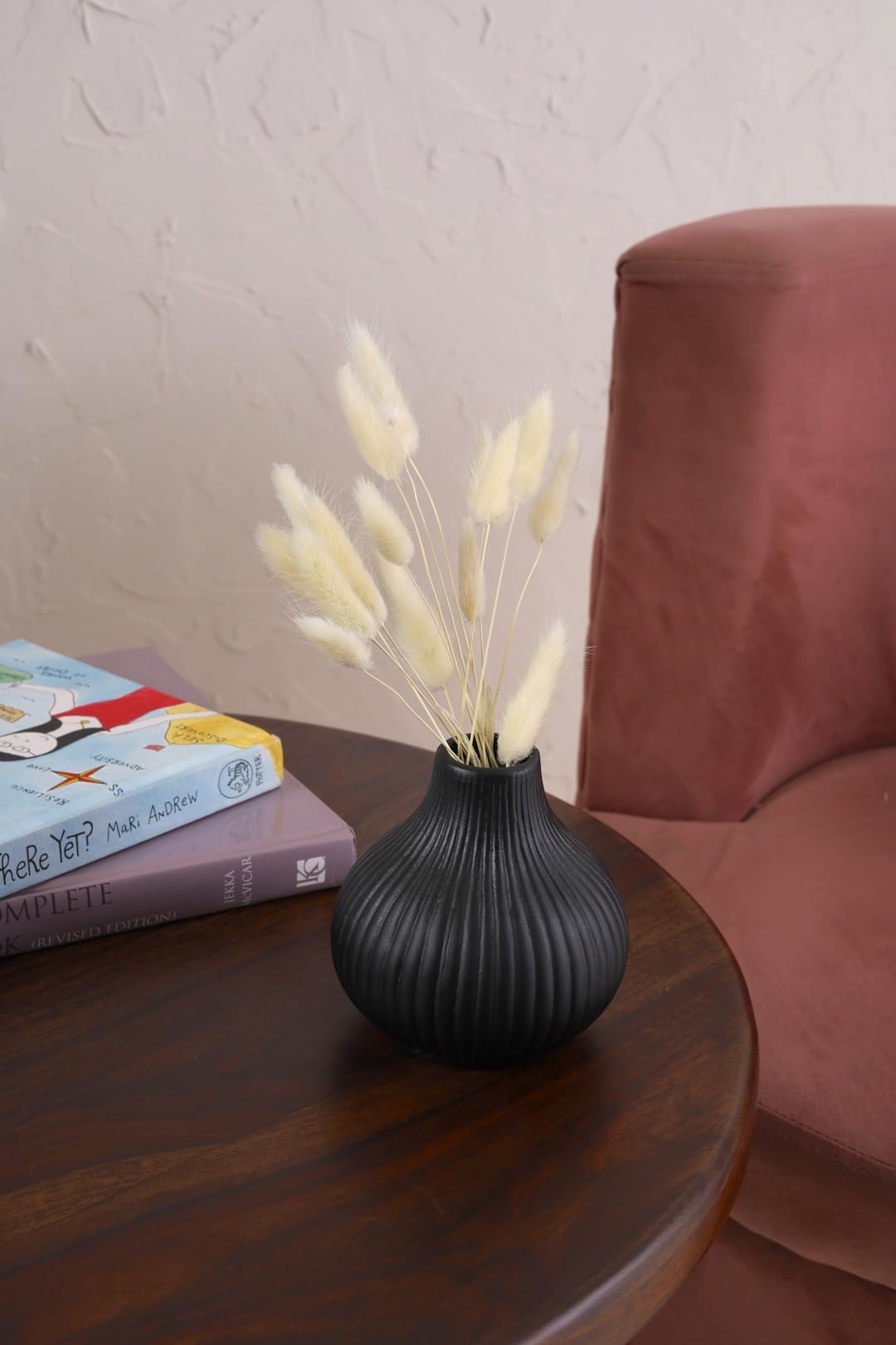 PUREZENTO Ribbed Textured Black Ceramic Vase 4.5 Inch – Pack of 1 | Decorative Ceramic Vase for Home Decor, Living Room, Office | Vases for Dried Flowers & Pampas Grass-image-29
