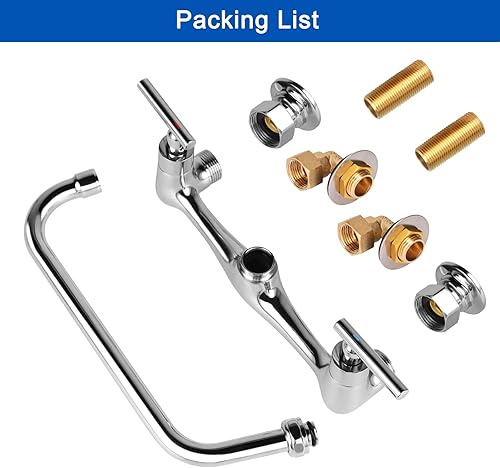 Miniatura 7 de KWODE Grifo de montaje en pared central de 8 pulgadas con boquilla giratoria de 12 pulgadas 2 asas grifo comercial para fregadero de cocina montaje