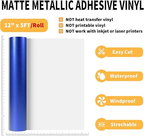 Miniatura 4 de AHIJOY Vinilo adhesivo permanente metálico mate, azul satinado, 12 pulgadas x 5 pies, vinilo adhesivo para calcomanías, tazas, proyectos de