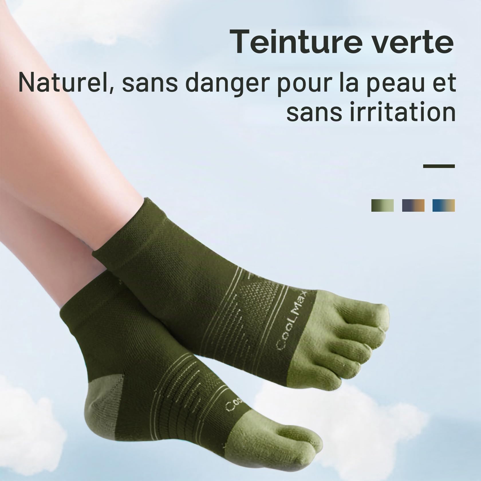 Chaussettes Invisibles Coolmax à Orteils Séparés - 3 Paires Low-Cut Anti-Dérapantes pour Running