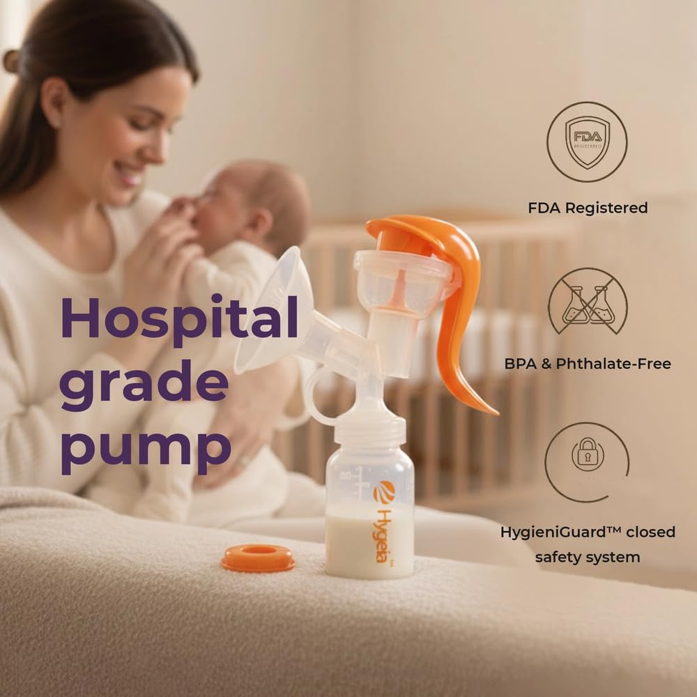 Hygeia Manuelle Milchpumpe, Einhandbedienung, tragbar und leicht, BPA-frei, komfortables und leises Saugen