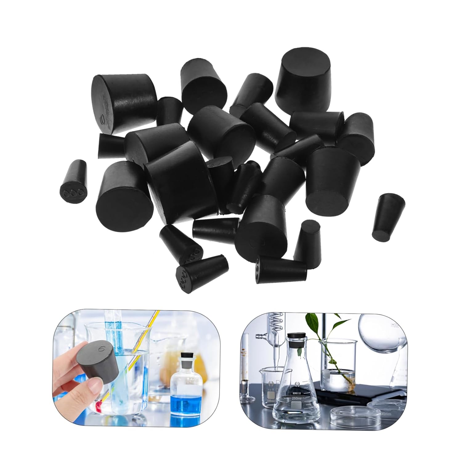 ULTECHNOVO 81pcs Lab Rubber Stoppers Tapered Solid Rubber Plugs for Sealing Different Leak for Test Tubes Flask and Laboratory Use