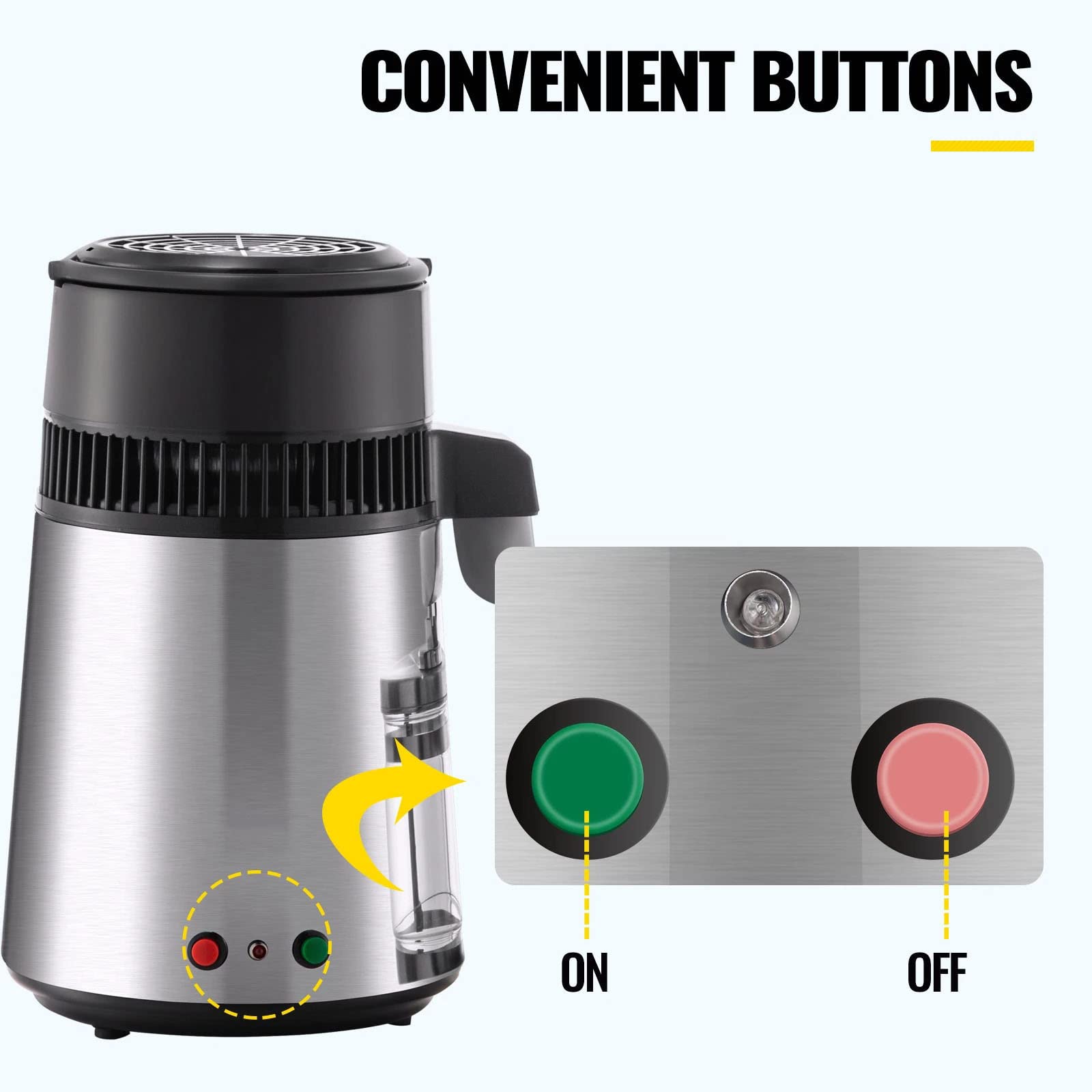 304 Acero Inoxidable Destilador De Agua con Jarra De Vidrio, Destilación De La Máquina De Agua Pura para Encimera De Casa, Purificador De Agua para Hacer Agua Limpia, 4L