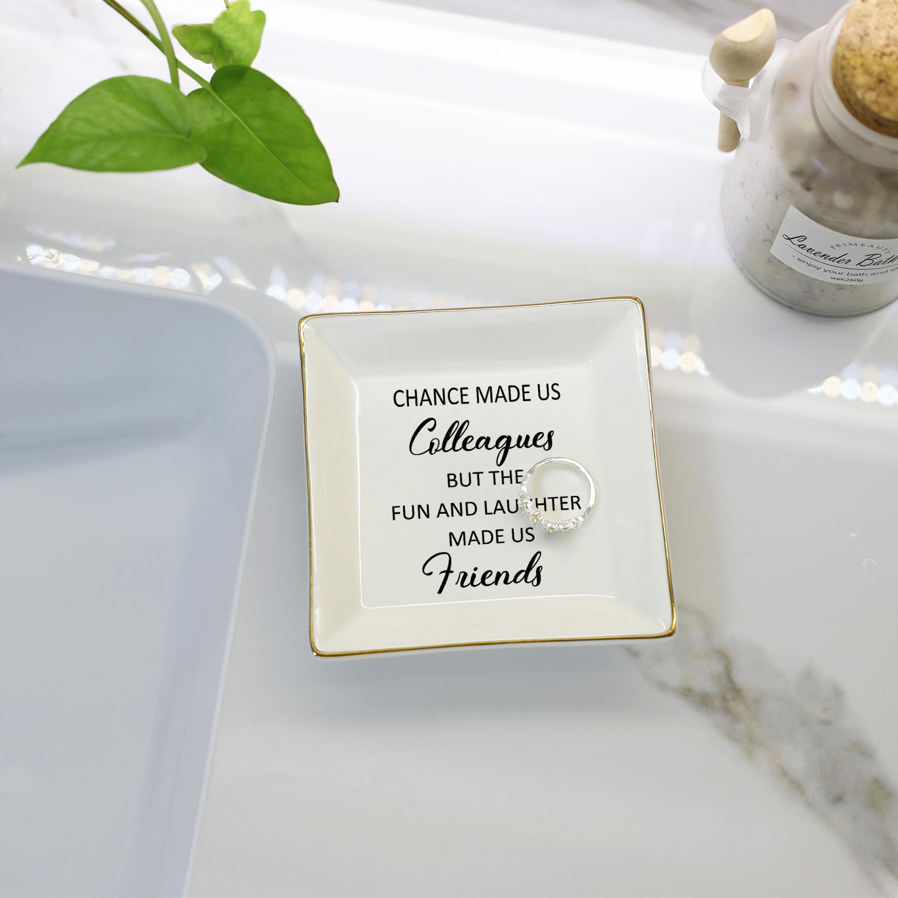 HOME SMILE Colleague to Friend Gifts for Women Jewelry Tray- Retirement Leaving Farewell Appreciation Birthday Christmas-Chance Made Us Colleagues,But The Fun and Laughter We Share Made Us Friends