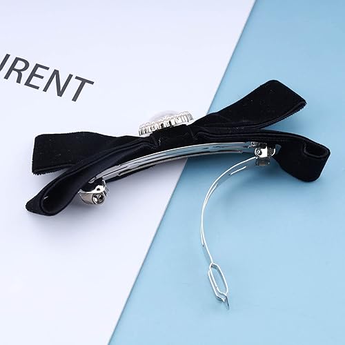 Miniatura 5 de Pinzas para el pelo con lazo de terciopelo negro para cinta de satén con lazo para cola de caballo con perlas, accesorios para el cabello para