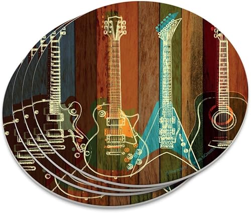 Juego de posavasos acústicos eléctricos de rock and roll con paneles de madera novedosos