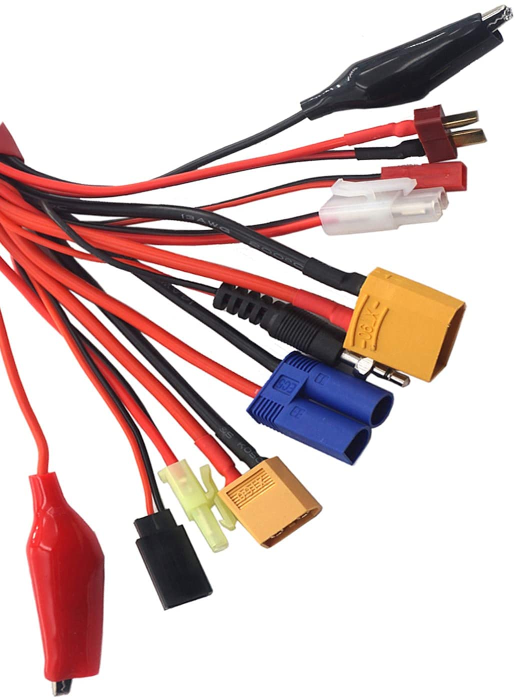 YUNIQUE ESPANA 10 in 1 RC Lipo Battery Charger Lead Connector Adapter 4.0mm Banana Plug to XT90 XT60 JST EC5 T Plug Tamiya Mini Tamiya Glow Ignitor Futaba Alligator