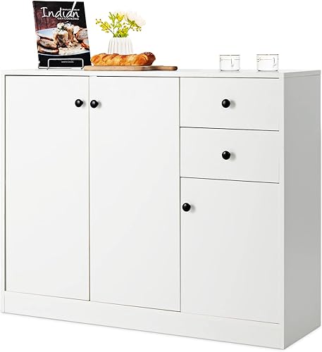 Miniatura 1 de Giantex Armario de buffet con almacenamiento aparador de cocina con 2 cajones armario grande y pequeño de 3 puertas estantes ajustables armario de