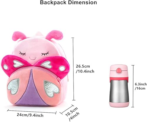 Miniatura 4 de Mochila con diseño de animales, animal de felpa, minibolsa de viaje para niño de 2-6 años, Rosado (Pink Butterfly)), B07SNTZL8P