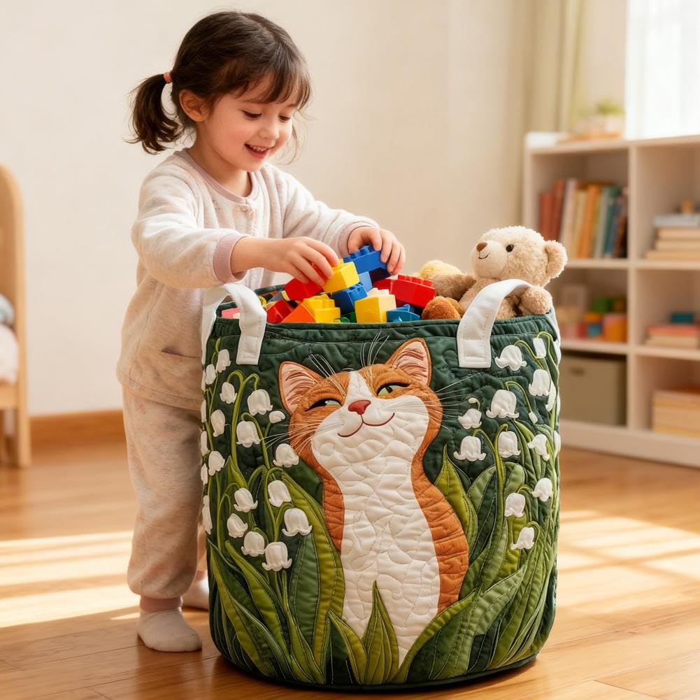 Gesteppter Wäschekorb – Gesteppter Wäschekorb mit Griffen, Boho-Blumenstoff, Aufbewahrungskorb mit Blumenmuster, weicher Wäschekorb für Kinderzimmer, Schlafzimmer, Waschküche, Kleidung und Spielzeug