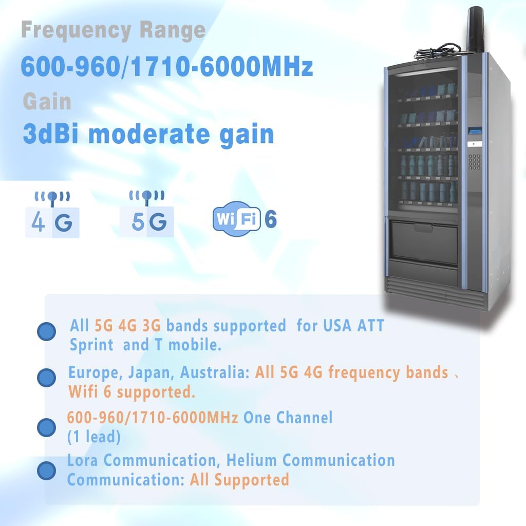 Maswell Cellular Antenna 600-6000 MHz 5G 4G WiFi6 Magnet and Screw Mount Cost Effective for IoT and Vending Machines TS9 SMA Male RP SMA Plug Outdoor Cabinet IoT Antenna NOT for Boosting