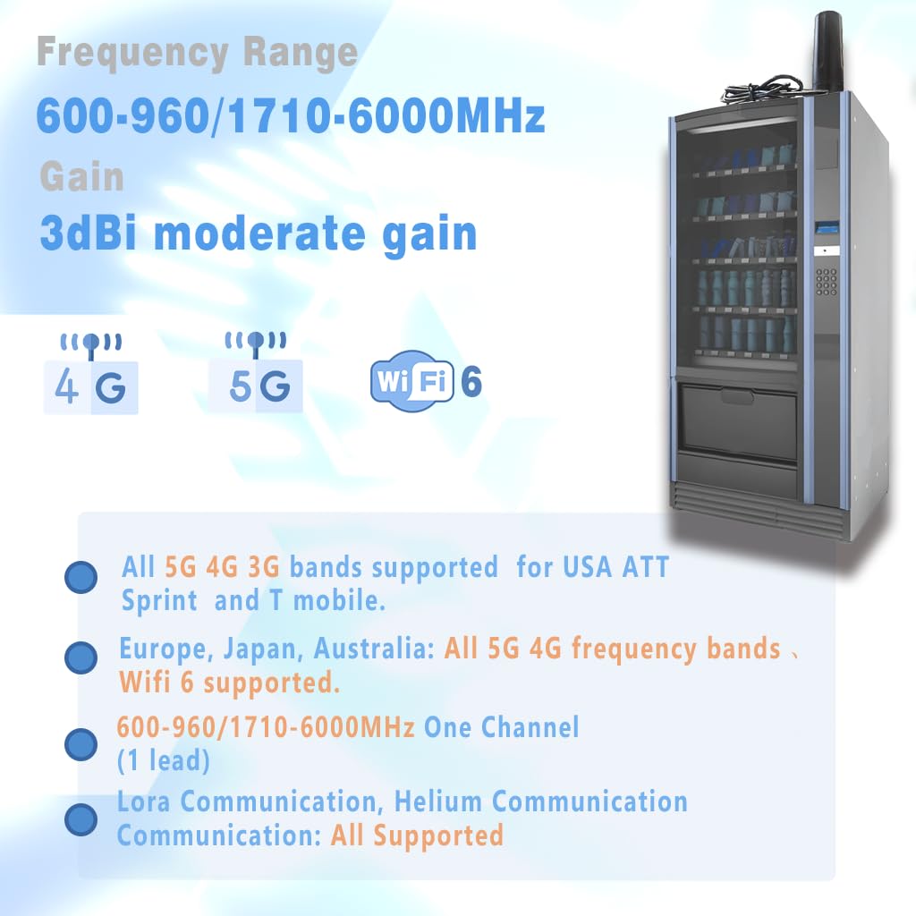 Maswell Antenne cellulaire 600-6000 MHz 5G 4G WiFi6 Aimant et montage à vis rentable pour IoT et distributeurs automatiques SMA mâle RP SMA (antenne IoT intérieur/extérieur non pour amplification