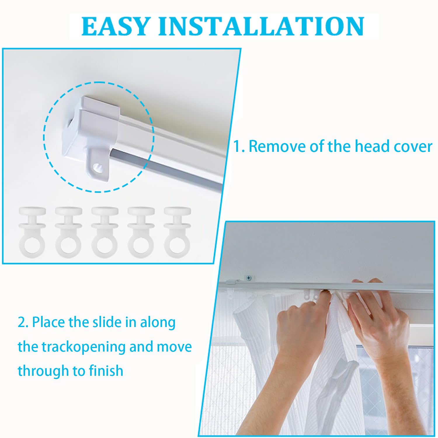 100pcs Curtain Track Gliders, Hooks, Rollers, White Track Clips for Window, Door & Shower Curtains
