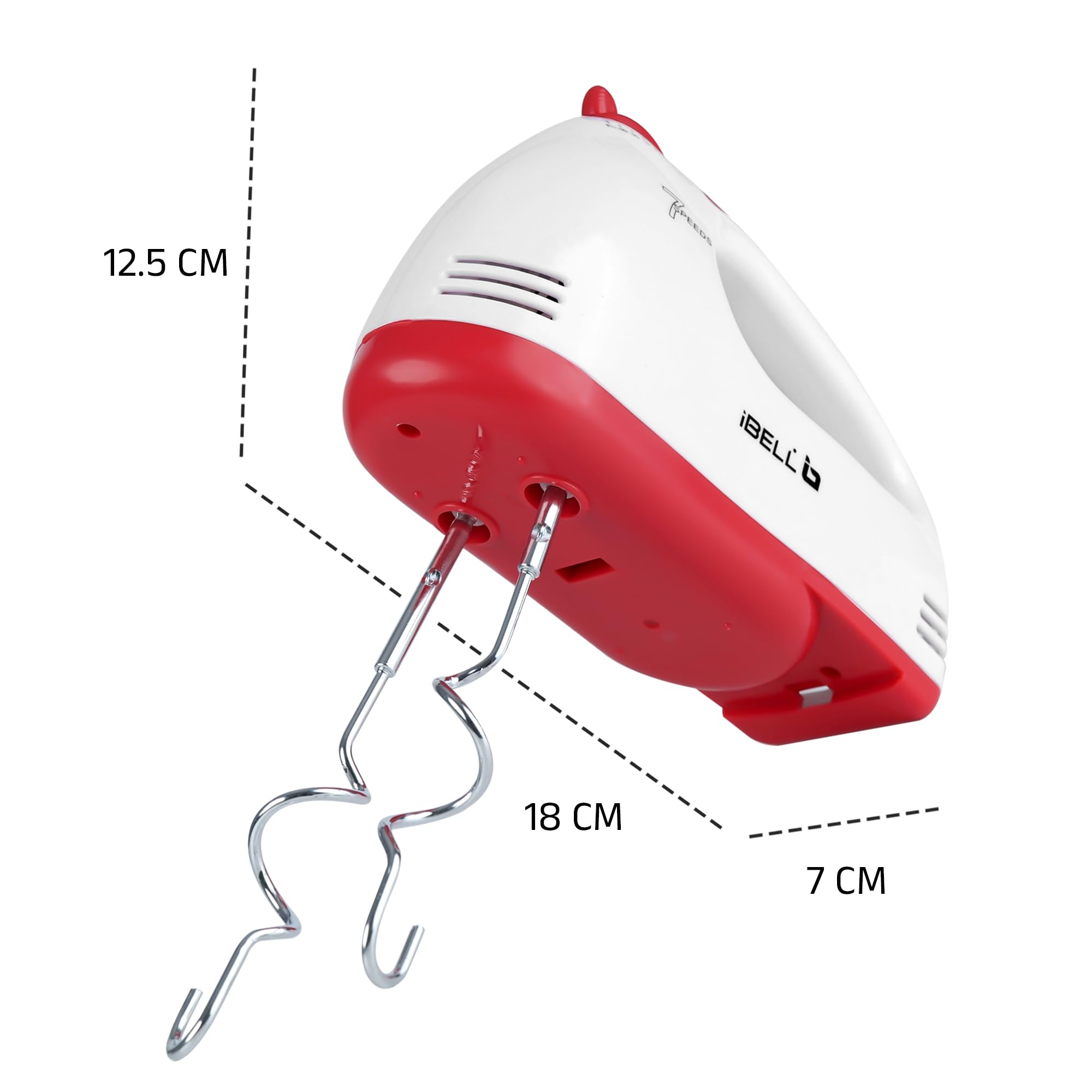 iBELL WHISK280 Hand Mixer, 280W, 7 Speed Control Plus Turbo, Beater/Blender/Electric Cream Maker for Cakes, stainless, Dough Hooks (White) 4