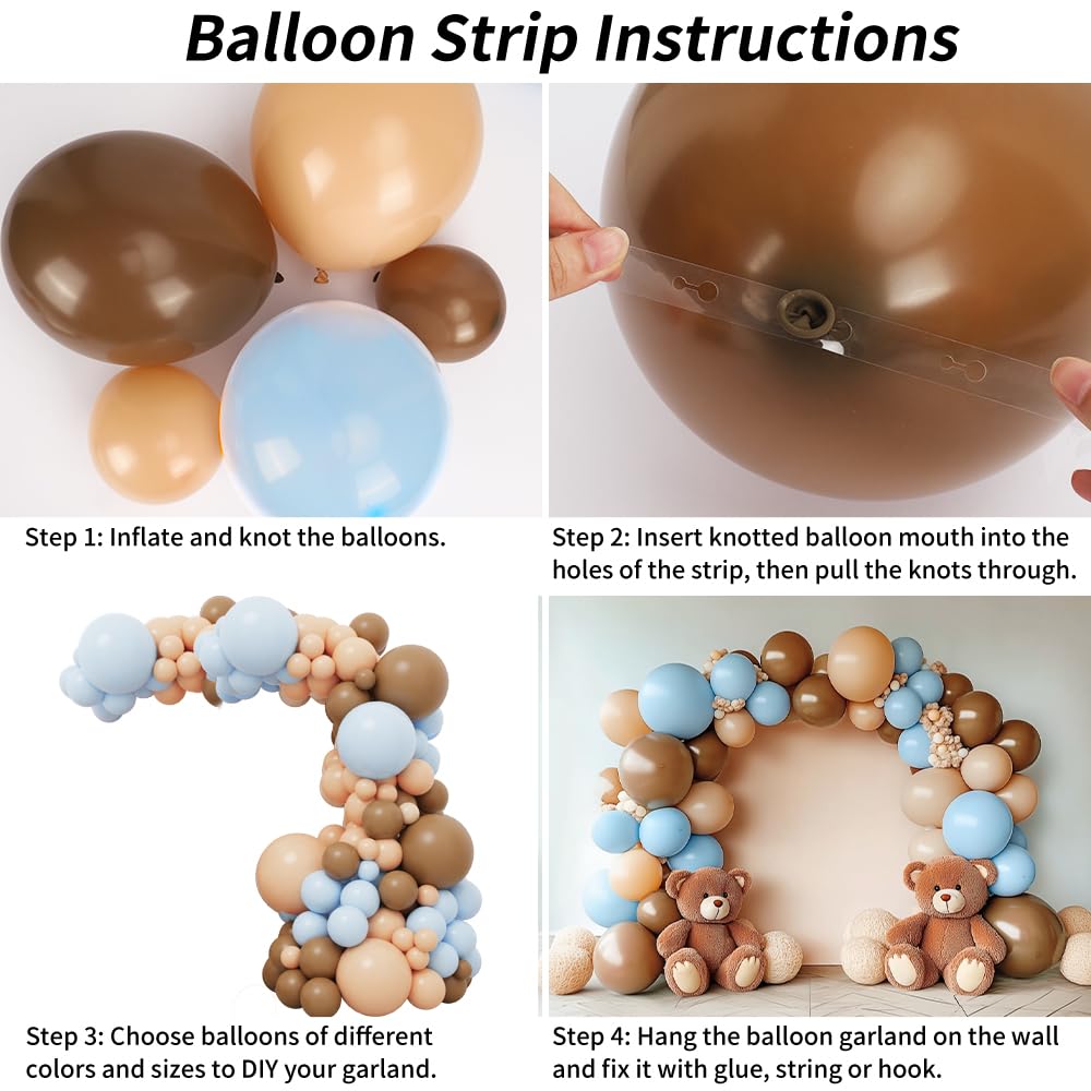 RUBFAC 156pcs Dusty Blue and Brown Balloon Garland Arch Kit, Bear Baby Shower Decoration with Boho Brown Skin Color Blue Balloons for Gender Reveal and Birthday Party Decoration
