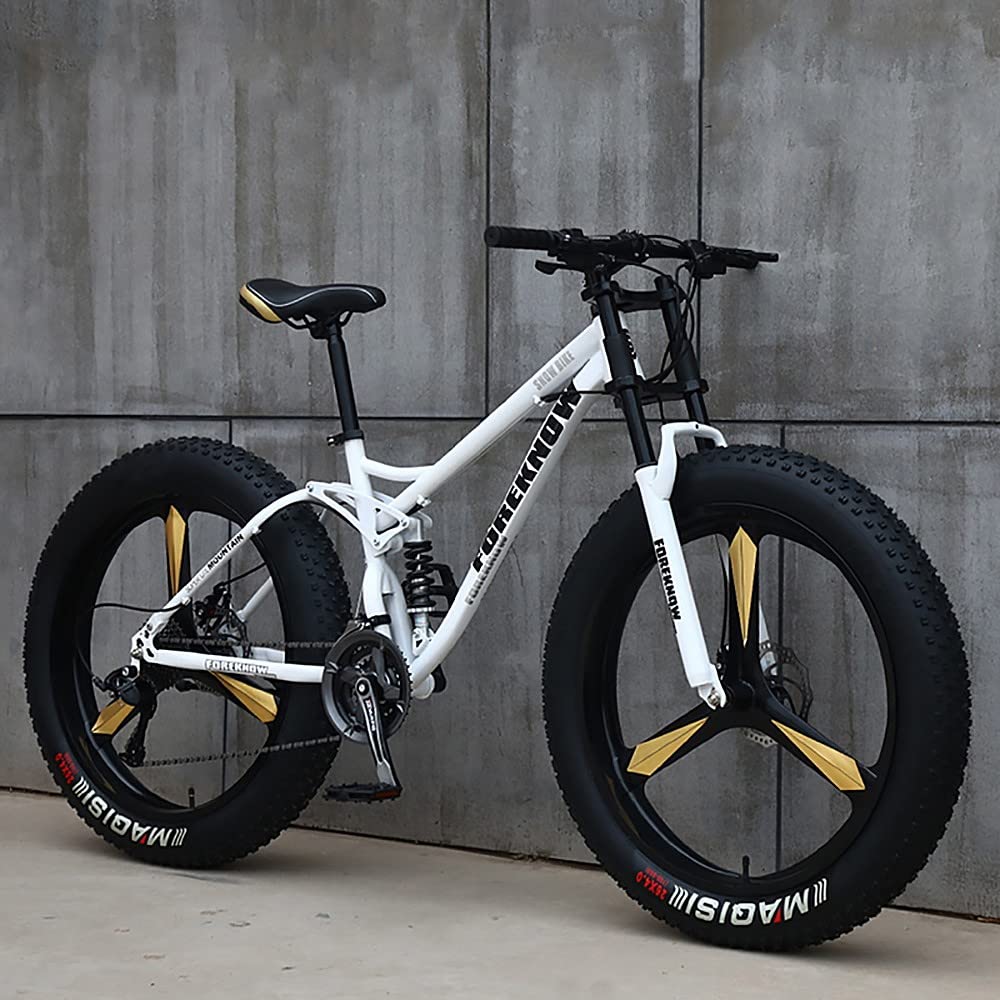 26Inch Mountain Bikes, Adult Fat Tire Mountain Trail Bike, 27 Speed Bicycle, High-carbon Steel Frame Full Suspension Dual Disc Brake, 4.0 Inch Thick Wheel Mountain Snow Beach Bikes