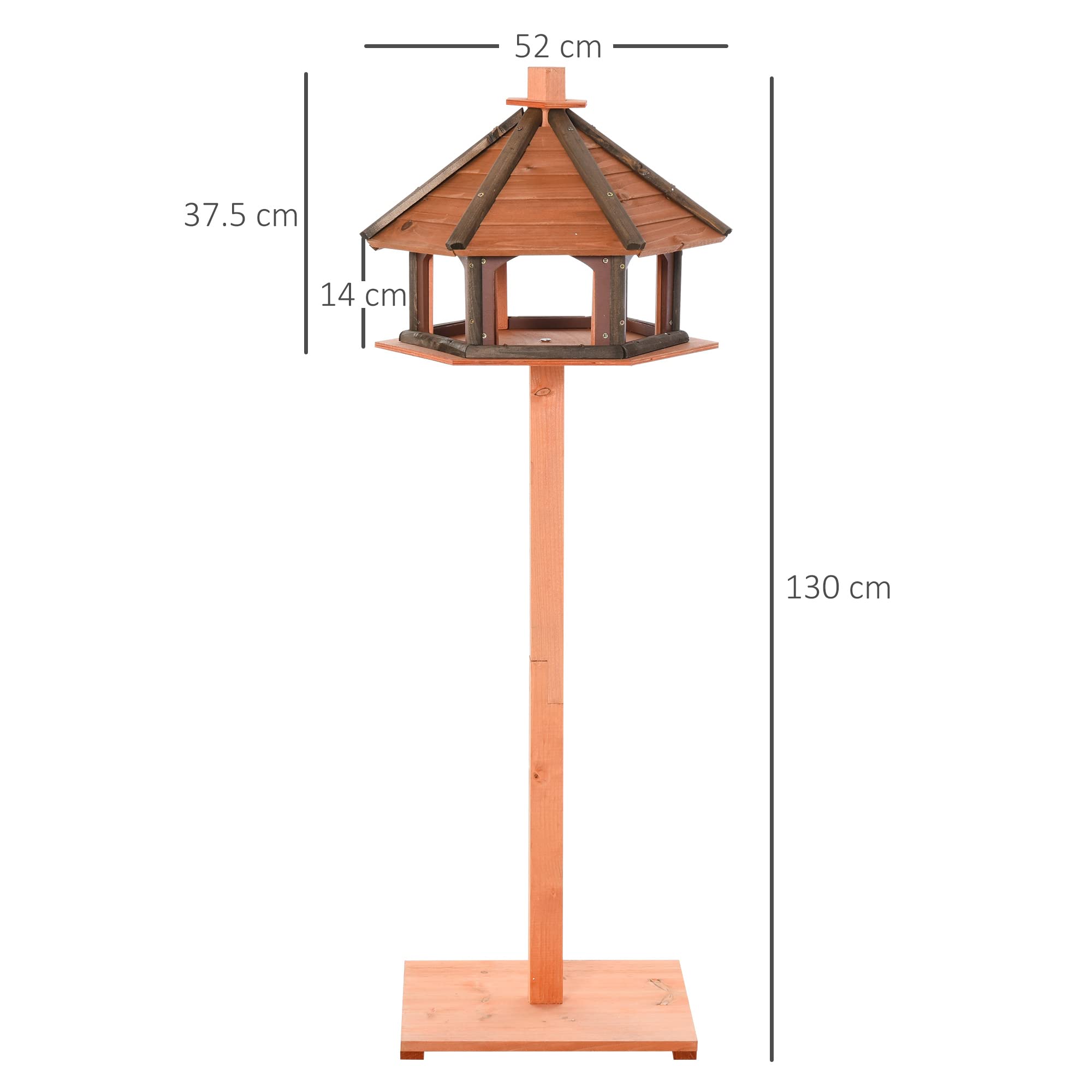 PawHut Comedero para Pájaros de Pie de Madera Maciza Ø52x130 cm con Techo Alimentador de Aves Silvestres Jardín Natural