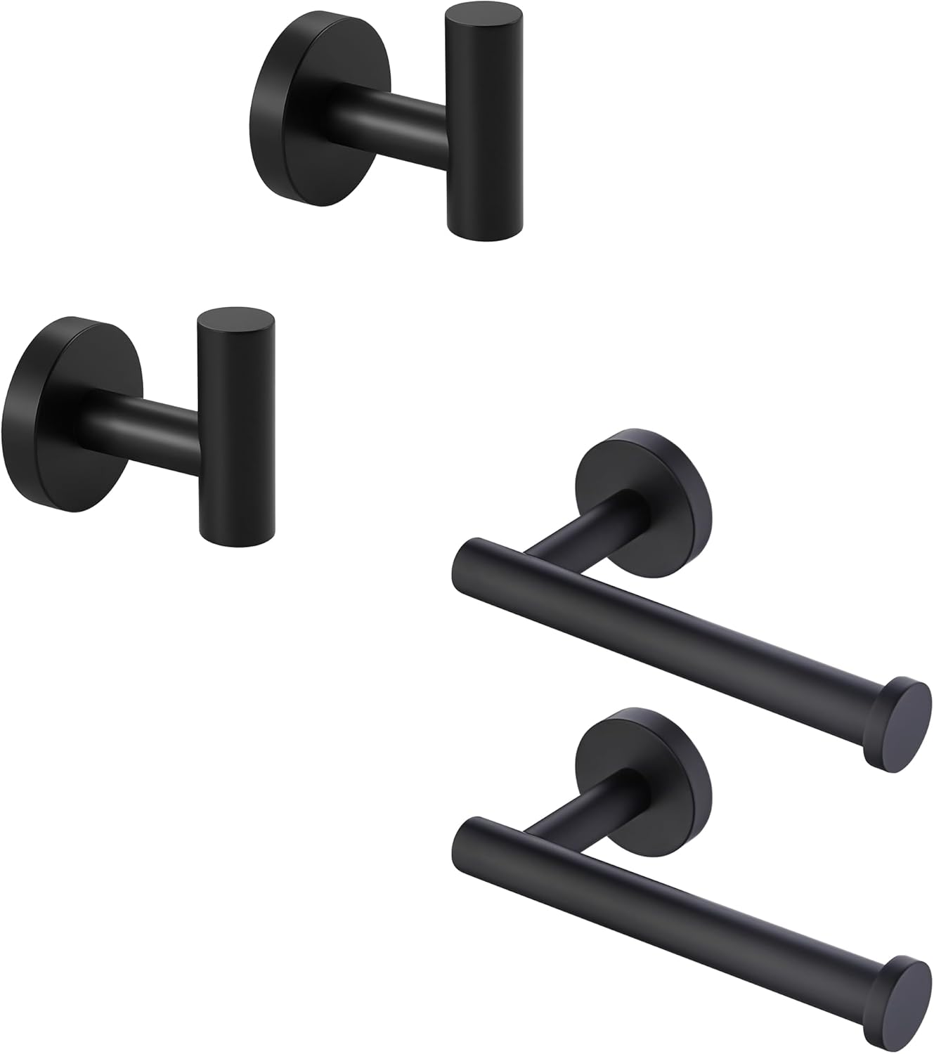 KES Bathroom Towel Hook Robe Hook 2 Pack & Toilet Paper Holder 2 Pack, Matt Black, A2164-BK-P2-SL+A2175S12-BK-P2