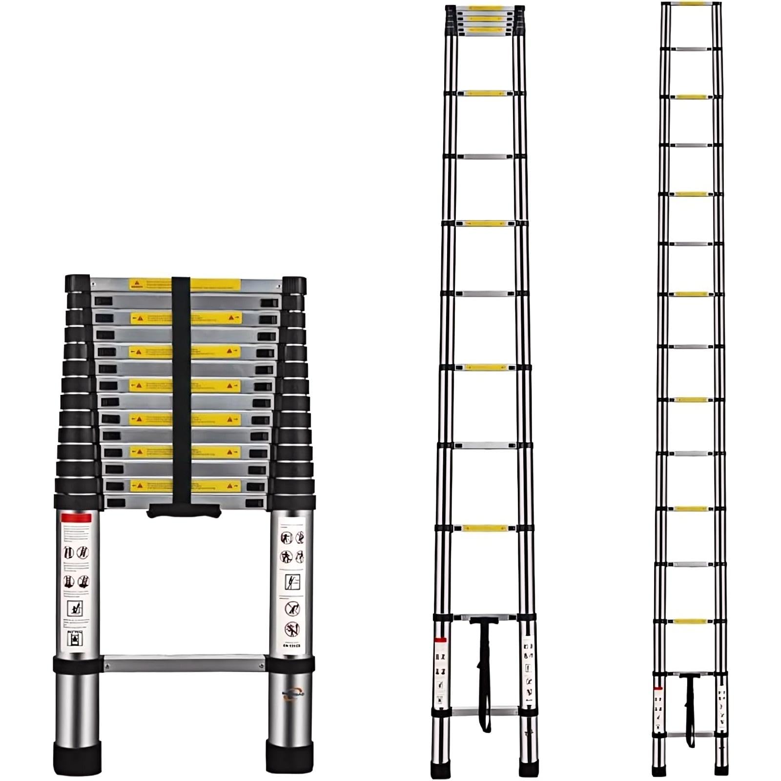 Multibao 14.5FT 4.4M Telescopic Ladder Aluminium Telescoping Ladders Collapsible Extendable Portable Multi Purpose DIY Tools Max Load 150kg (330lb) 15 Rungs