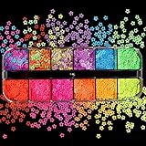 12 Colors Fluorescent Flower Style Nail Glitter Sequins 3D Nails Art Stickers Manicure Fluorescent G