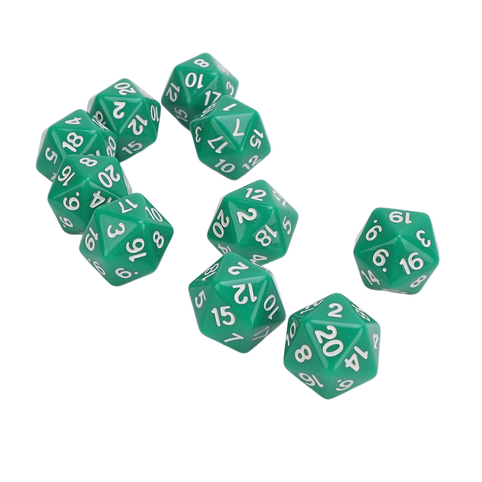 Kości Dungeons and Dragons, 10 Sztuk 20-stronnego Zestawu Kości D20, Kostki Wielościenne ze Złotymi Cyframi do Gier Stołowych do Odgrywania Ról DND RPG Dungeon Dragons Board (GREEN)