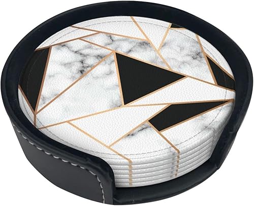 Posavasos de cuero, paquete de 6 unidades, con textura de mármol blanco y negro, para bebidas, adecuado para decoración del hogar, tipos de tazas Posavasos de cuero, paquete de 6 unidades, con textura de mármol blanco y negro, para bebidas, adecuado para decoración del hogar, tipos de tazas