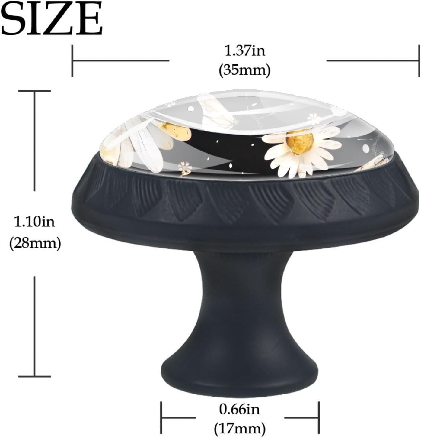 NEWzone 4 Pack Black Cabinet Knobs, Bee Daisy Flower Dresser Knobs Drawer Knobs Kitchen Cabinet Knobs, Single Hole Cabinet Hardware Dresser Drawer Pulls Knob for Cabinets and Drawers