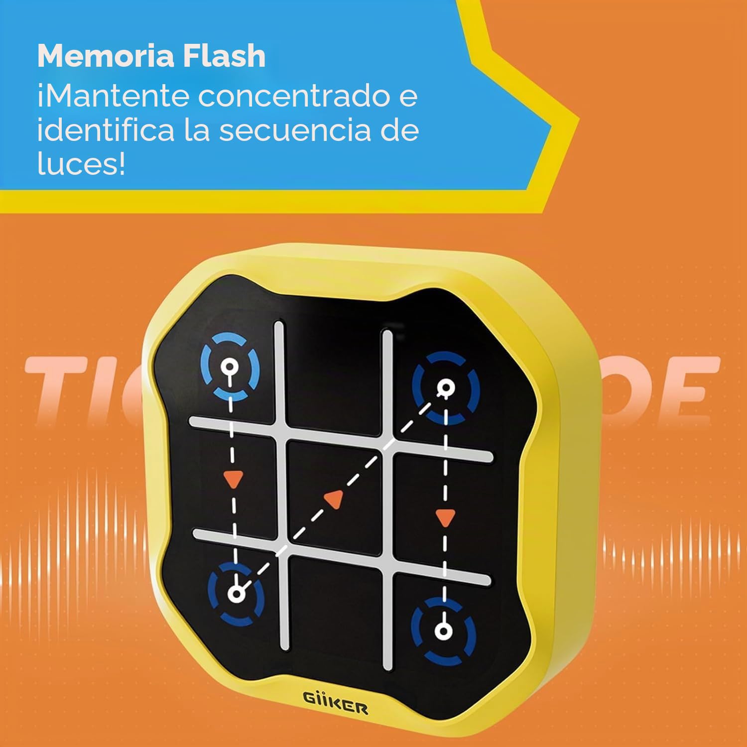 Giiker Tic TAC Toe Bolt Amarillo - Tres en Raya Electrónico 3 en 1 con Modo Batalla por Bluetooth - Juego de Mesa Portátil para Niños y Adultos - Juegos para Viajes - Regalos Niños 6 Años