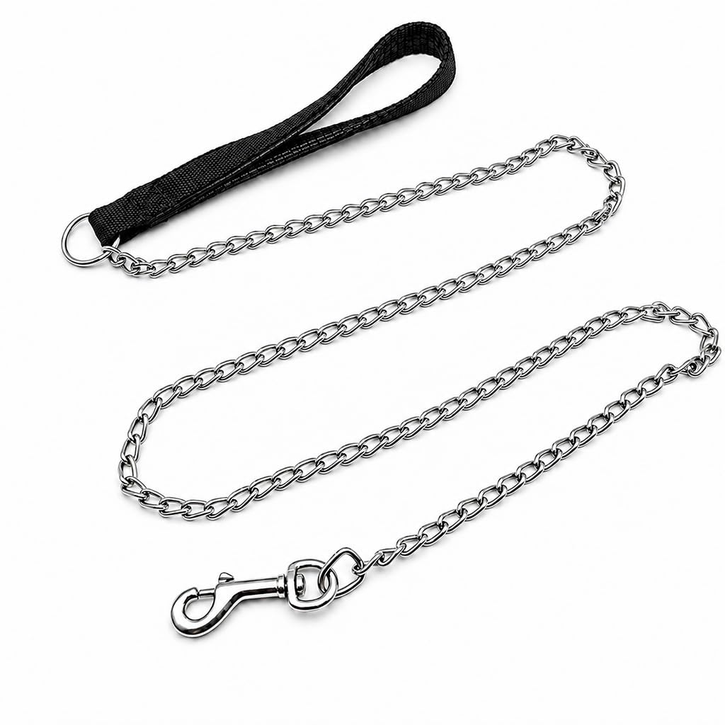 Heavy Duty Metal Dog Lead 1.2M Anti Chew Dog Chain Lead with Soft Padded Nylon Handle, Chew Proof Metal Chain Leash for Small Medium Large Dogs Walking Training Outdoor Use