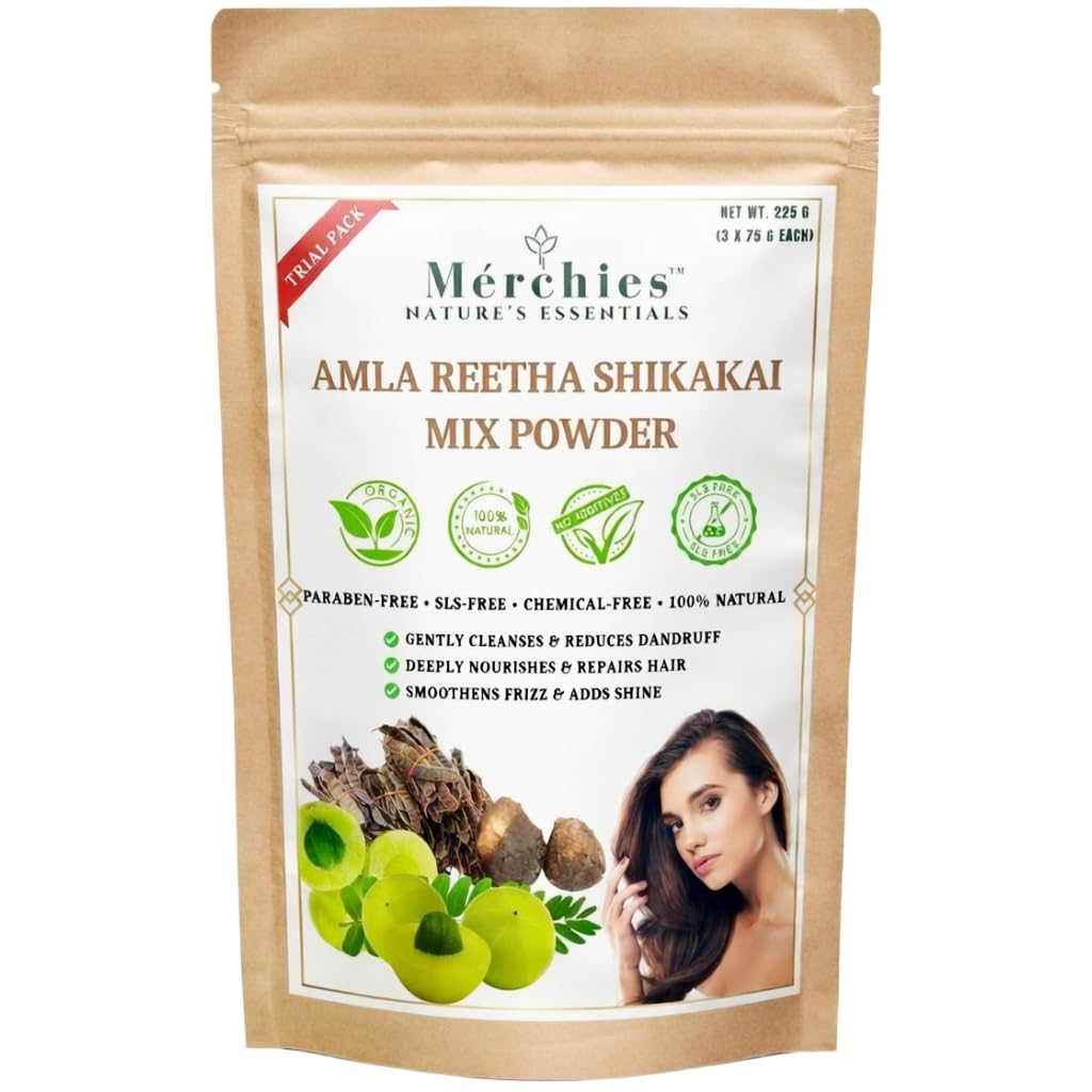 Nature's Essential Amla, Reetha, Shikakai Powder Mix (All-in-One) Natural Hair Shampoo - 225g (75g Each) | 100% Pure, Organic & Natural | Double-Filtered | Ayurvedic Cleanser, Conditioner | No Chemicals, No SLS, No Parabens | Amla (Indian Gooseberry), Reetha (Soapnut), Shikakai (Acacia Concinna)-image-45
