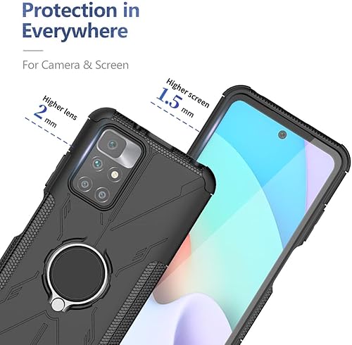 Miniatura 3 de Funda para teléfono Redmi 10 (20212022)  Redmi 10 Prime 211211119SG con protector de pantalla de vidrio templado, soporte de anillo de metal con