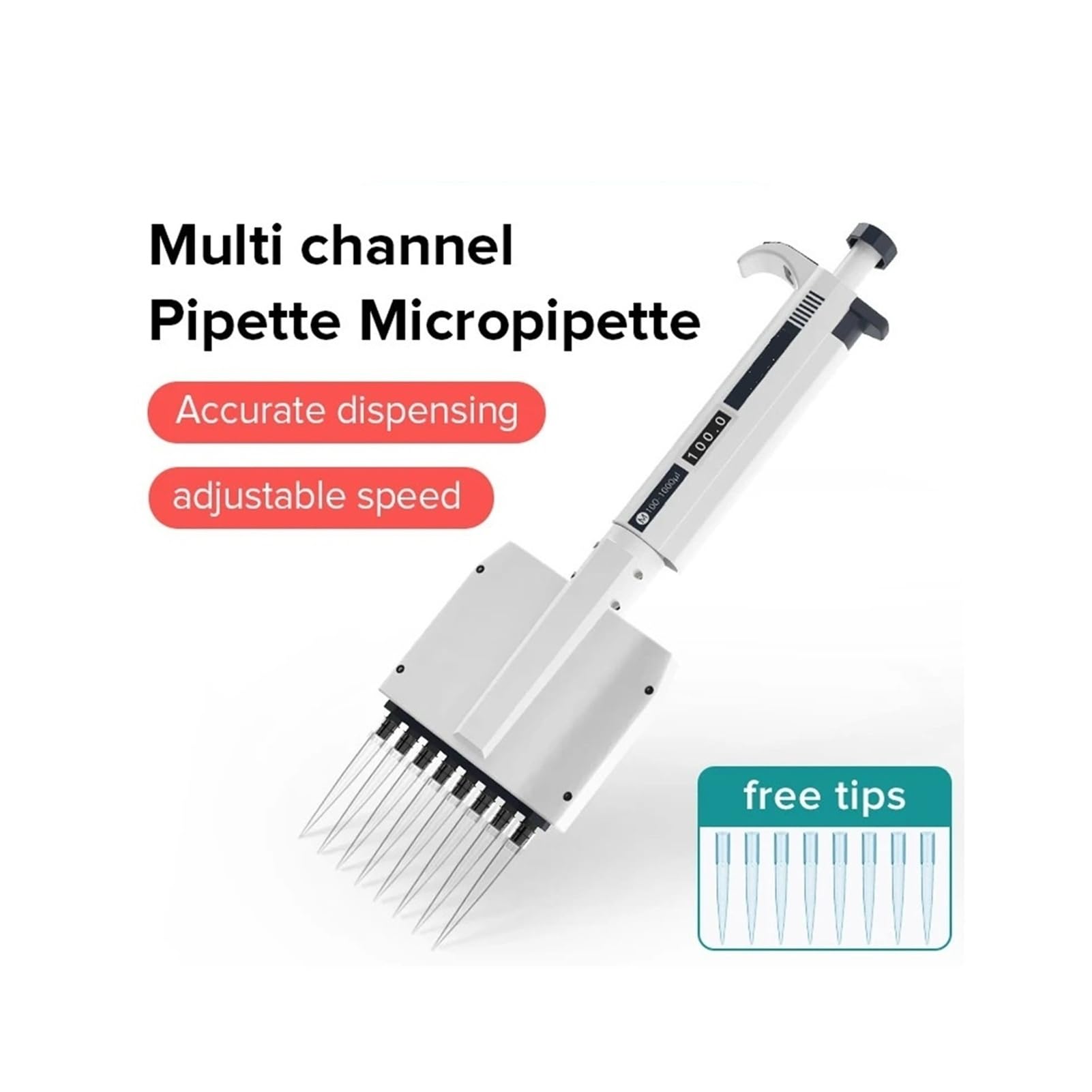 pipeta de laboratorio Pipeta de 8 canales Pipeta multicanal de 12 canales Micropipeta digital ajustable manual de laboratorio(8 Channels 5-50ul)