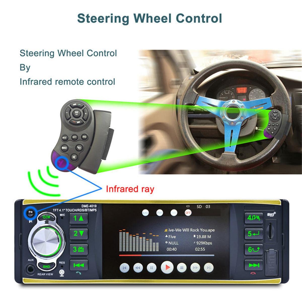 4.1 cal 1 Din Radio samochodowe Audio Stereo 1Din USB Radio AUX FM Stacja Bluetooth z kamer? cofania Pilot zdalnego sterowania