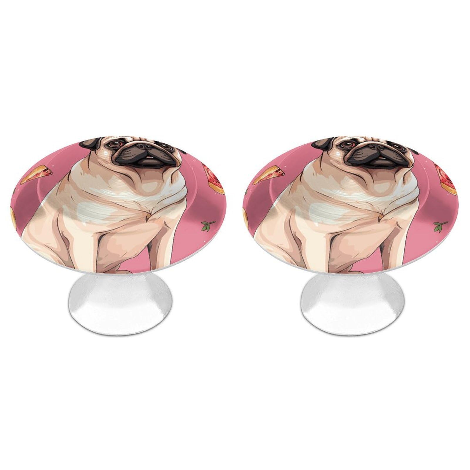 Fodpand White 2 Pack Cabinet Knobs 1.1 Inch Single Hole Drawer Pulls Handles Decorative Pug Pizza Furniture Knobs For Dresser Kitchen Bathroom Cupboard Wardrobe Vanity Closet Door Hardware