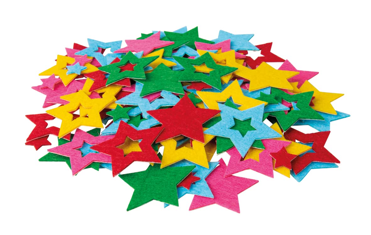 Rayher Colorful Felt Star Stickers, Star-Shaped Stickers, Set Of 120 Star Stickers, Self-Adhesive Felt Shapes In Various Sizes, Assorted Colours, 100% Polyester, 1.4 And 4Cm, 43004999