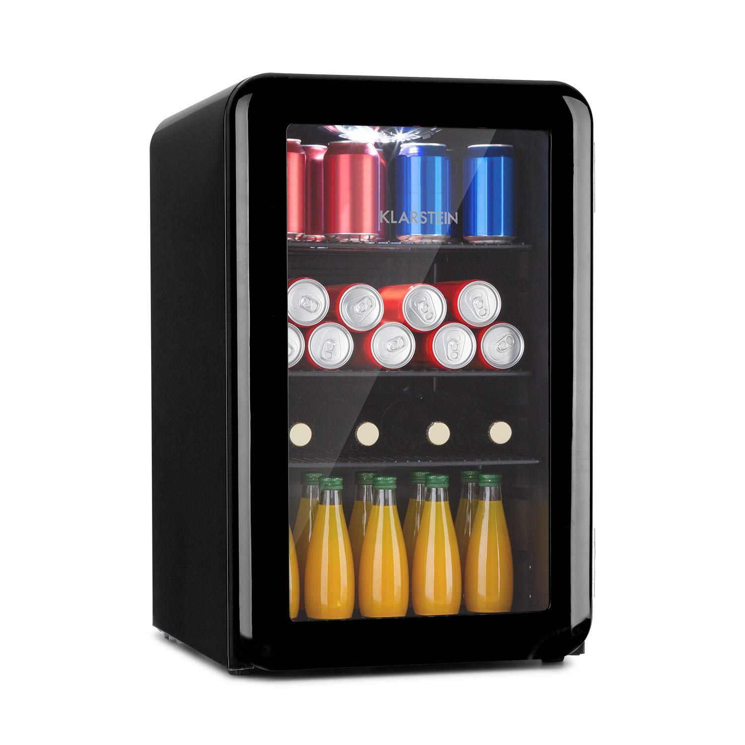 Klarstein PopLife Getränkekühler – Retro-Mini-Bar, Schwarz, 70 L, 0–10 °C, 39 dB, doppelt verglaste Tür