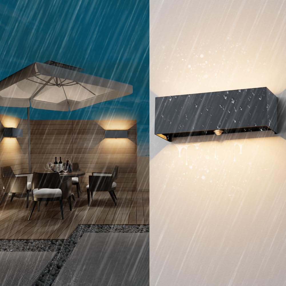Klighten Lampada da esterno, 30W Applique da Parete con sensore di movimento per luci esterni/interni Lampada da parete con fascio regolabile IP65 Impermeabile 3000K, Antracite
