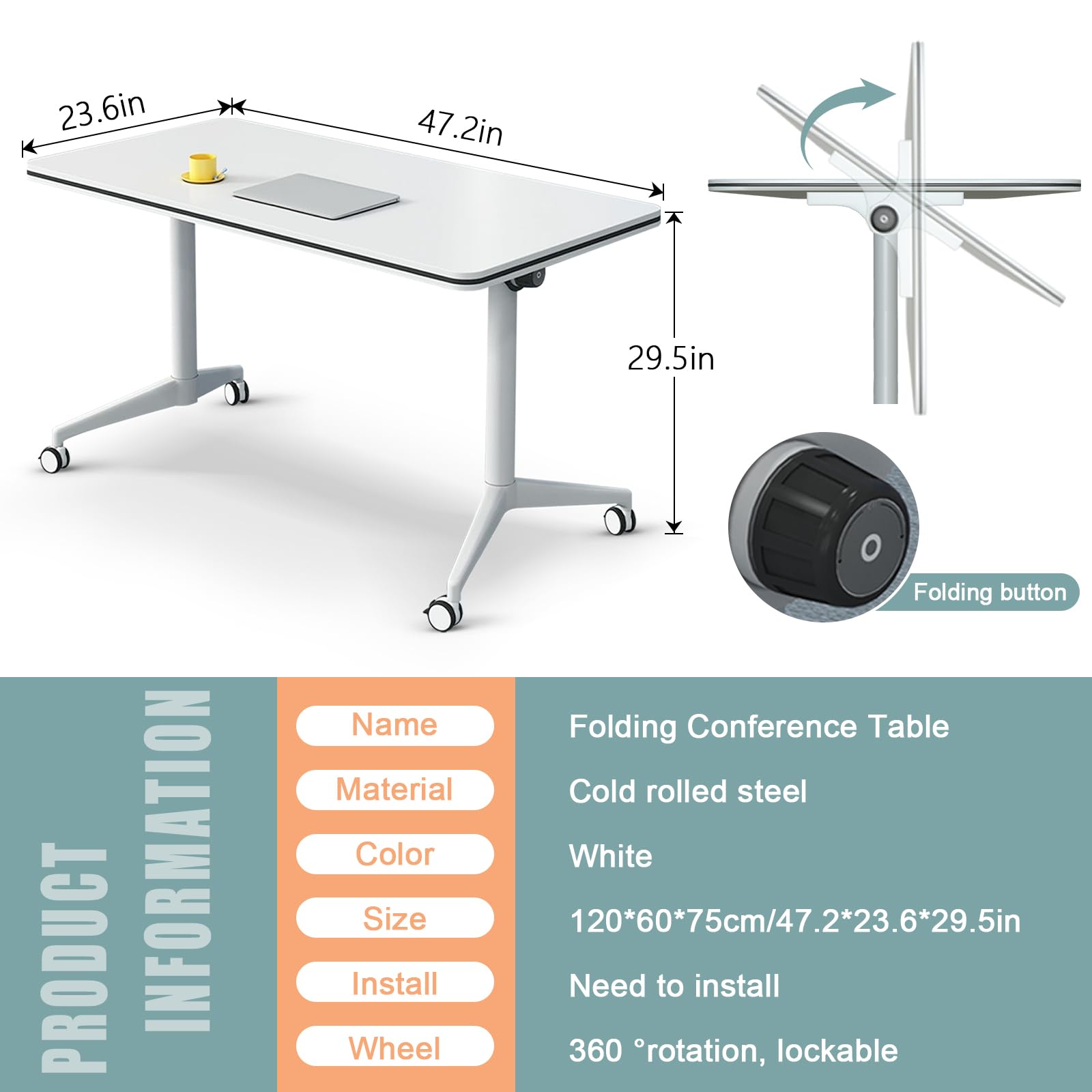 Tavolo da conferenza pieghevole modulare con coperchio ribaltabile, design salvaspazio versatile per riunioni e uffici, ideale per collaborazioni ed eventi
