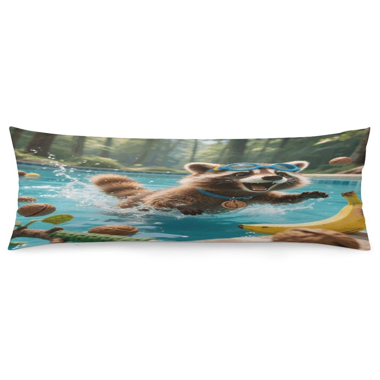 VstaDank Raccoon Pool Dash Pillow Cover Decorative Lumbar Pillow Cover 19x53 Inch Long Body Pillows Case Soft Luxury Decorative Throw Pillowcase for Couch Sofa Bedroom Car Decor Pillowcover