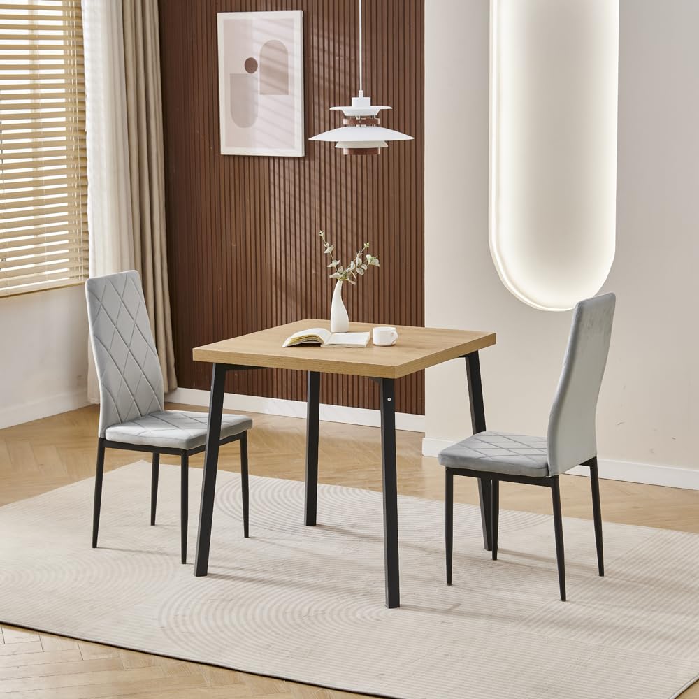 Redd Royal Small Square White Marble Dining Table and Chairs Set of 2, Modern 3-Pieces 75cm Kitchen Table with Chairs Set for 4 People — image 1