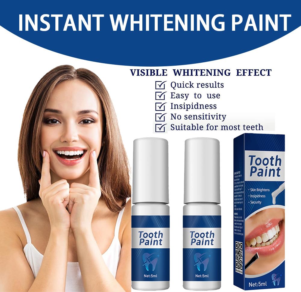 2 Pezzi Vernice Sbiancante per Denti,Sbiancamento Istantaneo per Denti,Gel Sbiancante per Denti,Vernice per lucidatura denti per Denti Sensibili,Rimuove Macchie Dentali