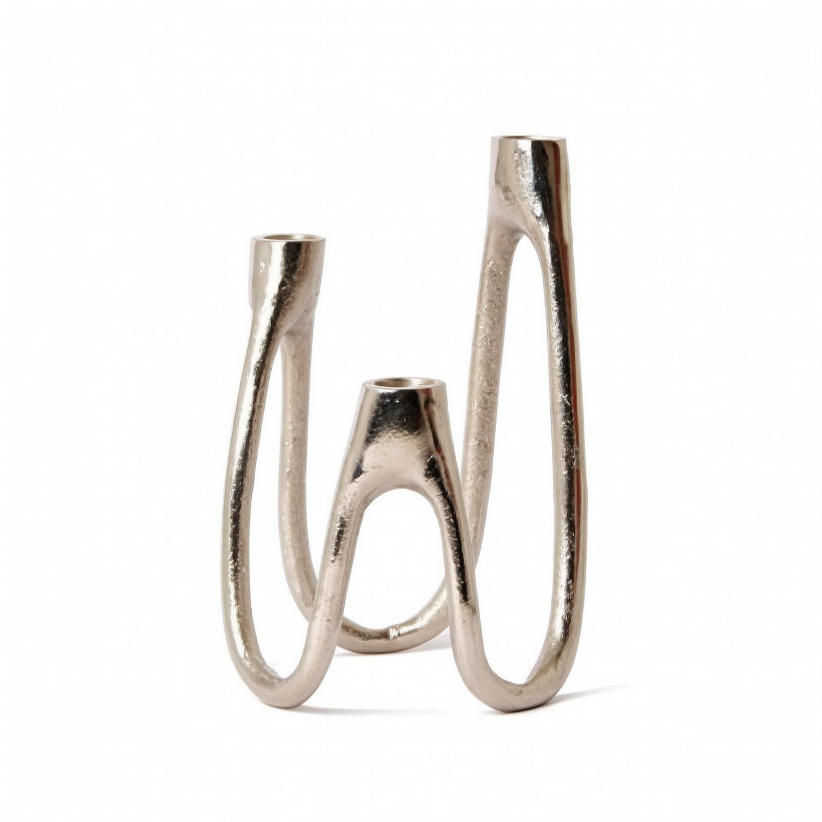 Portacandele Scultoreo Portacandele Taper Candelabro Moderno Base Appesantita Alluminio Argento Singolo Linee Morbide Adatto per Decorazioni, Piccolo, Nuovo Stile Cinese