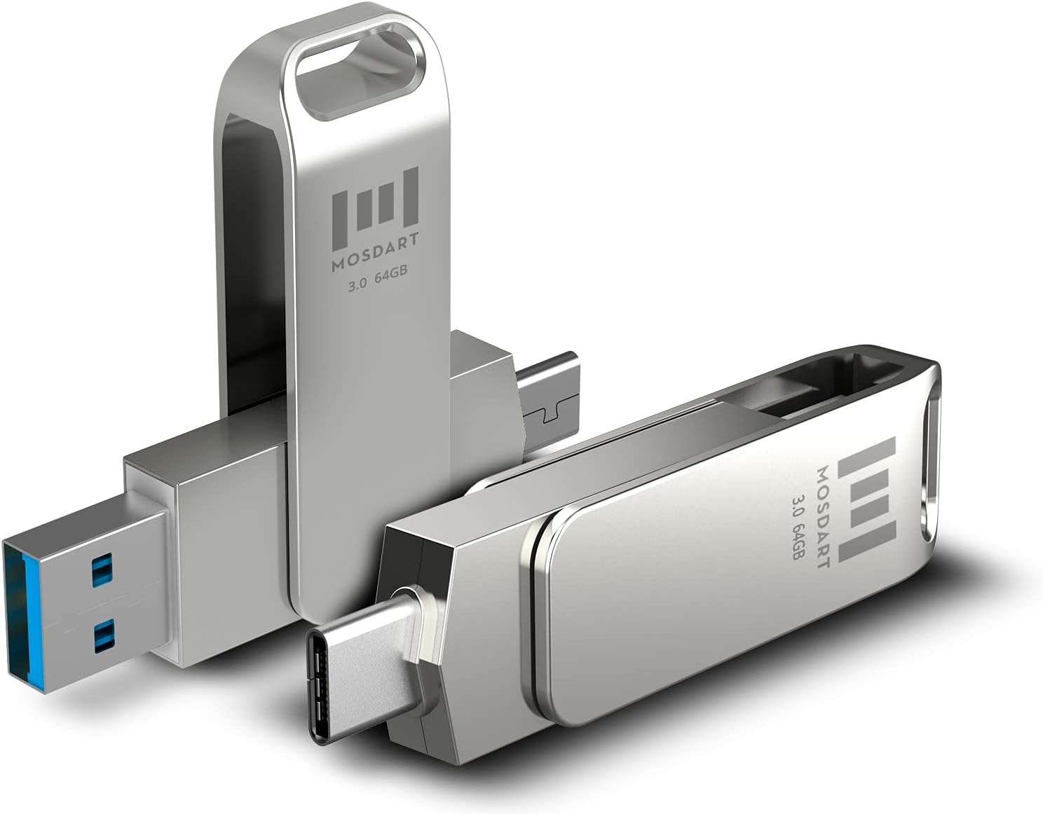 MOSDART 2 Pack 64GB USB C Flash Drive 2 in 1 OTG USB C to USB A 3.0 Dual Thumb Drive 64 GB Type C Memory Stick Thunderbolt 3 Port Metal Jump Drive with 360 Degree Rotation for USB-C Devices