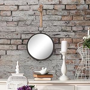 Stonebriar Round 10" Brown Metal Accent Wall Mirror with Rope Hanging Loop, Decorative Rustic Decor for the Living Room, Bedroom, Hallway, and Entryway Stonebriar Round 10 Brown Metal Accent Wall Mirror with Rope Hanging Loop Decorative Rustic Decor for the Living Room Bedroom Hallway and Entryway